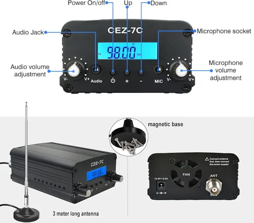 Vista 3 de Transmisor FM de 3,280.8 ft, transmisor de transmisión FM de largo alcance de 1/7 W para películas de autocine, estacionamiento de iglesia