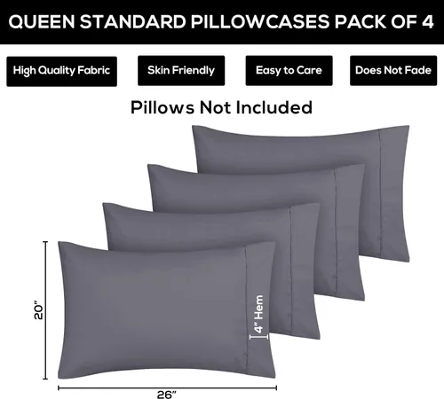 Vista 3 de Utopia Bedding Fundas de almohada estándar – Paquete de 4 – Cierre de sobre – Tela de microfibra cepillada suave – Fundas de almohada resistentes al