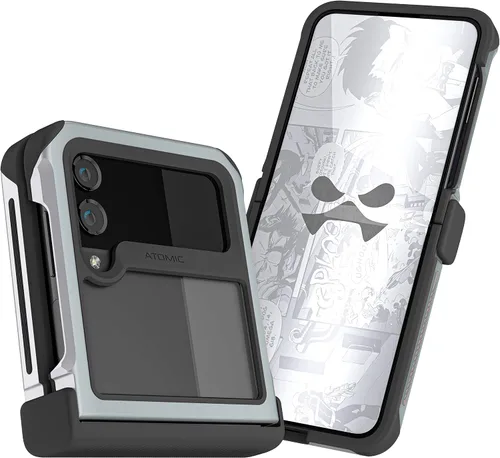 Vista 66 de Ghostek Atomic - Funda delgada para Galaxy Z Flip 4, parte trasera de aramida con parachoques de aluminio rojo, funda protectora de doble capa a