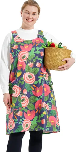 Vista 9 de Delantales grandes de talla grande para mujer con bolsillos de algodón y lino para hornear cocina