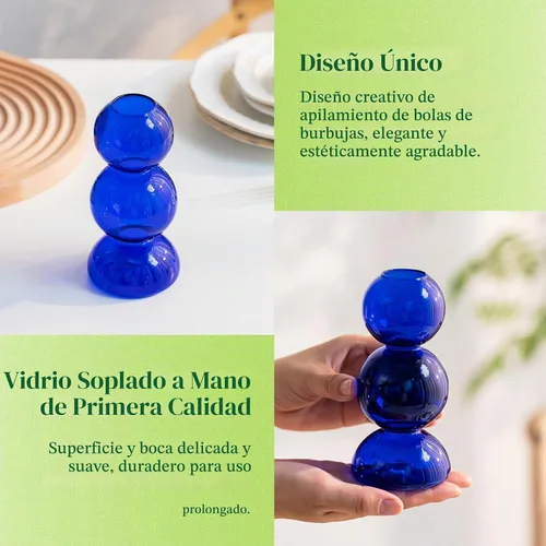 Vista 6 de Jarrones de Burbujas de Vidrio para Flores, Hewory 2 piezas Jarrones Únicos Azules Lindos para Flores Individuales para Centros de Mesa, Jarrón