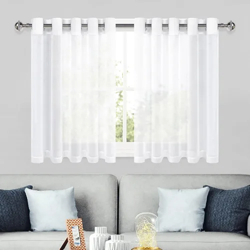 Vista 39 de DWCN Cortinas traslúcidas color verde frijol para sala de estar y dormitorio - Cortinas voile con aspecto de lino sintético con ojales en la parte