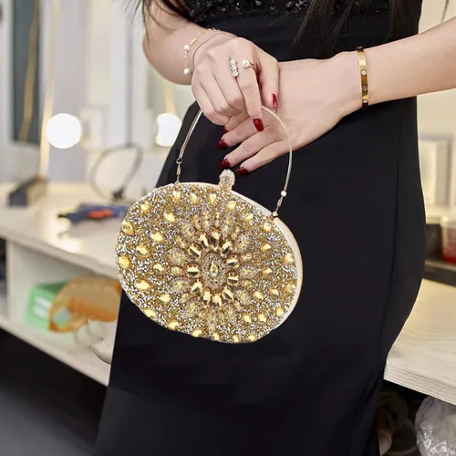 Vista 2 de Crbeqabe Bolso de mano de noche con diamantes de imitación para mujer, bolsos de mano con diamantes de novia, bolso de boda, baile de graduación