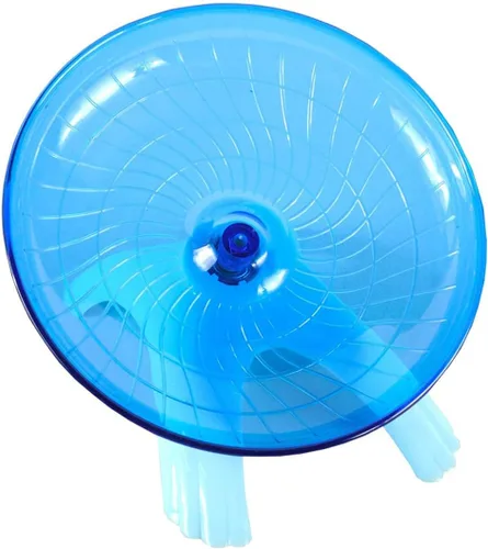 Vista 6 de Botella de agua de hámster 3 en 1 + rueda de ejercicio con platillo volador para hámster enano, ratón, erizo (azul)
