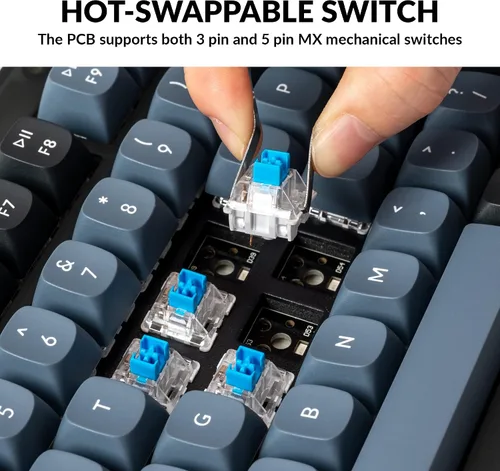 Vista 3 de Keychron V1 - Perilla de teclado mecánico con cable versión del 75 de diseño QMKVIA programable con teclado intercambiable en caliente K Pro Blue