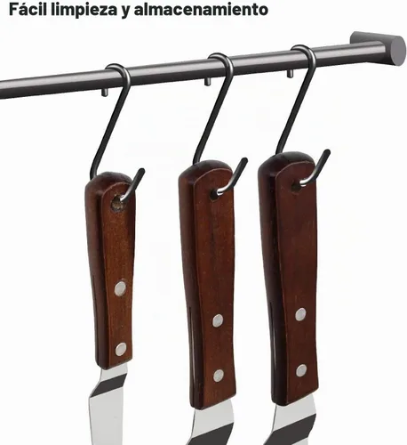 Vista 5 de Juego de 4 espátulas profesionales de acero inoxidable para decoración de tartas, hoja flexible resistente con mango de madera de 4 a 6 a 8 pulgadas