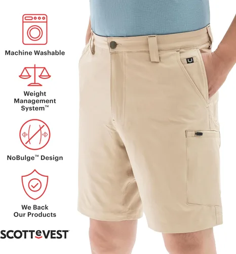 Vista 2 de SCOTTeVEST Action Adventure - Pantalón corto para hombre, 17 bolsillos ocultos, pantalón repelente al agua para viajes y más