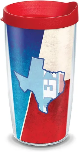 Vista 10 de Tervis Vaso aislado Colossal de la bandera del estado de Texas con envoltura y tapa roja, 24 onzas, transparente
