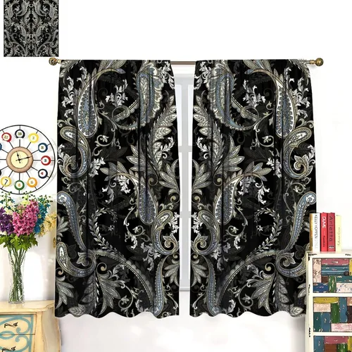 Vista 183 de Cortinas opacas con estampado de flores de cachemira, estampado de cachemira sobre fondo blanco, para decoración del hogar, cocina, restaurante