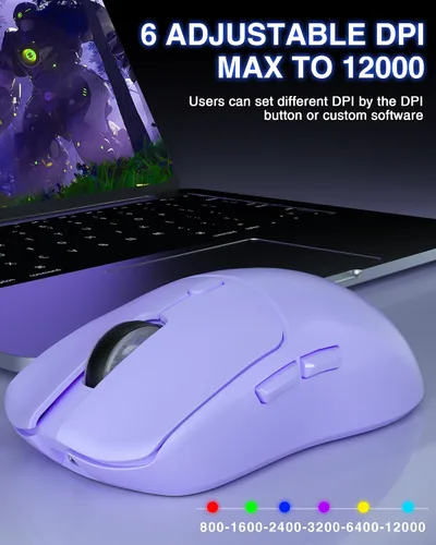 Vista 4 de AULA SC580X - Ratón inalámbrico para juegos, triple modo 2.4GBT5.0USB-C con 12000 DPI, 6 botones programables, mouse de computadora recargable
