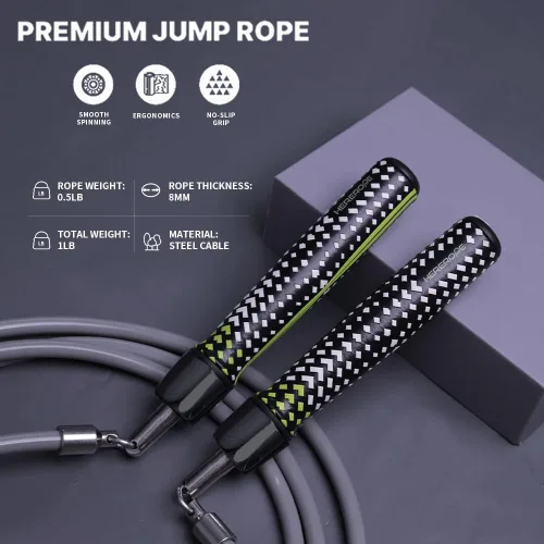 Vista 2 de Hererope - Cuerdas de saltar con peso para hombres y mujeres, cuerda de saltar de 1/2 libra con rodamiento de bolas, agarre antideslizante, cable