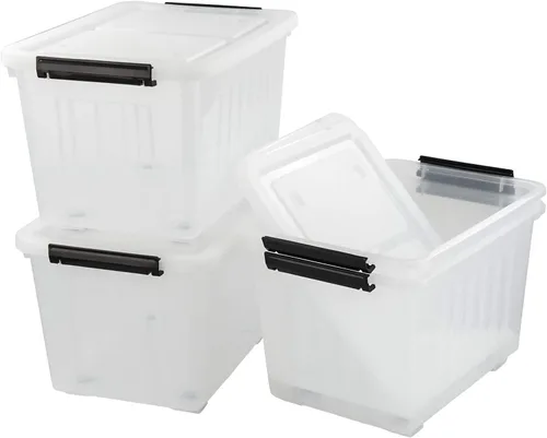 Vista 11 de Bringer - Paquete de 4 cajas de plástico transparente, contenedor de almacenamiento de 18 L con asa top carrying handle, secure latching buckles