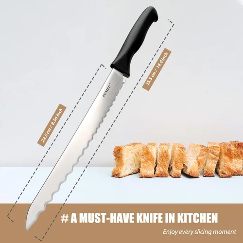 Vista 9 de KUNIFU Juego de tijeras de cocina y cuchillos para pan dentados múltiples