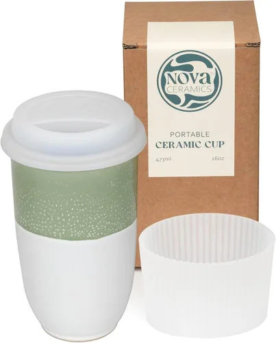 Vista 33 de NOVA CERAMICS Taza de viaje – Taza de viaje de cerámica con tapa – Taza de café de viaje única para llevar – Vaso de café apto para microondas