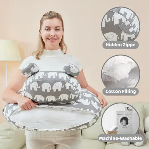 Vista 4 de lasoftan Almohada de lactancia para lactancia, almohada de lactancia materna para apoyo de mamá, correa de cintura ajustable y funda de algodón