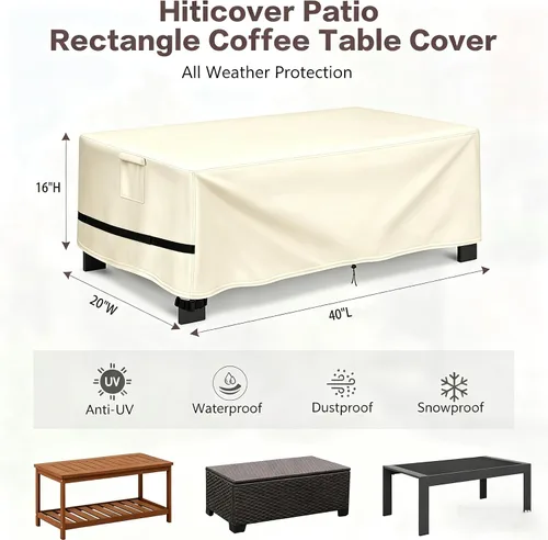 Vista 2 de Cubierta rectangular para mesa de café al aire libre, 40 pulgadas Beige