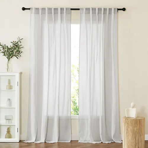 Vista 7 de PONY DANCE Cortinas transparentes de 84 pulgadas de largo, filtro de luz de gasa con aspecto de lino semitransparente para decoración del hogar