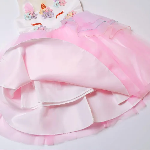 Vista 5 de QPANCY Vestidos de unicornio para niñas, trajes de concurso de princesa, diadema y ala a juego