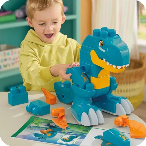 Vista 4 de MEGA BLOKS Fisher-Price - Juguete de bloque de dinosaurio T-Rex 3 en 1