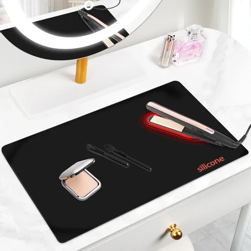 Vista 32 de Alfombrilla de maquillaje de silicona para tocador, 15.4" x 11.6" resistente al calor, alfombrilla de escritorio transparente, fácil de limpiar