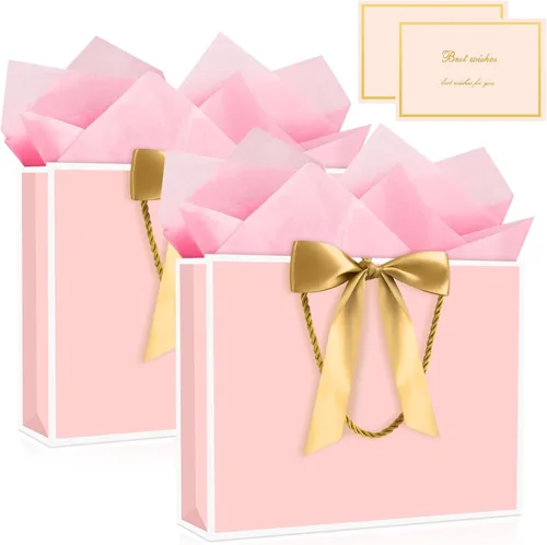 Vista 24 de JMANNI 12 bolsas de regalo de papel de boda con asa, bolsas medianas de regalo de agradecimiento de 13 pulgadas con lazo de cinta, regalos