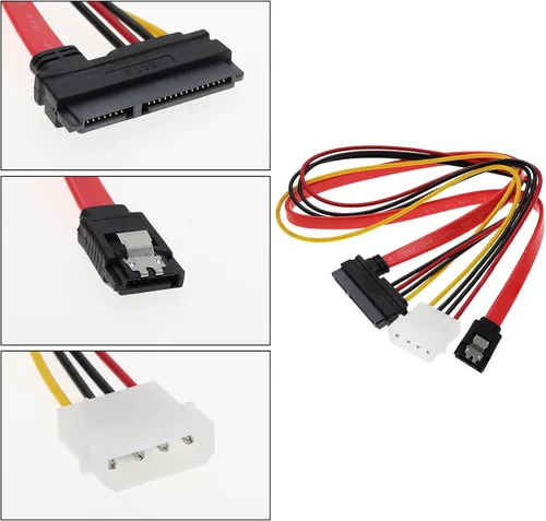 Vista 3 de Cable de alimentación de datos SATA 2 en 1, 22 pines (7+15) SATA macho a hembra de datos y alimentación Combo de cable de extensión Accesorios
