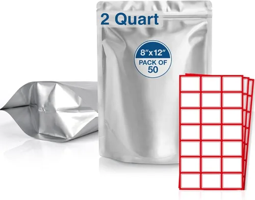 Vista 10 de 50 bolsas de Mylar de 1 galón con absorbentes de oxígeno (500 cc) – 9.5 mil – Bolsas de Mylar reforzadas de 1 galón resellables y termosellables