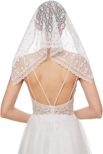 Vista 5 de Velo de encaje Mantilla para capilla de iglesia, velo católico, encaje catolicismo