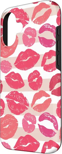 Vista 2 de iPhone 16 - Funda con diseño de beso y lápiz labial rosa