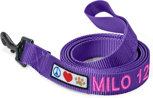 Vista 23 de Pawtitas - Correa personalizada de 6 pies para perro rosa XS/S con nombre y número de teléfono bordados, correa fuerte de nylon para razas pequeñas