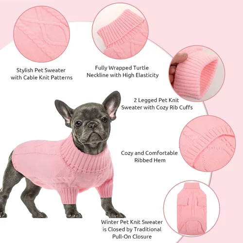 Vista 51 de Queenmore - Suéter de punto trenzado con cuello alto para perros pequeños, para climas fríos, para chihuahua, bulldog, teckel, carlino y yorkie, XS