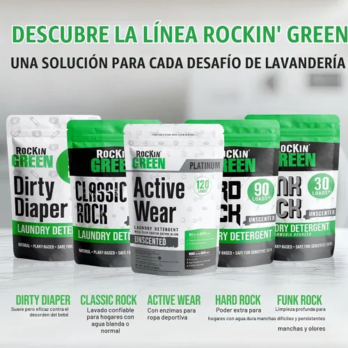 Vista 9 de Rockin' Green Detergente para Ropa, A Base de Plantas, Detergente en Polvo Totalmente Natural para Ropa, Vegano y Biodegradable Combate Olores