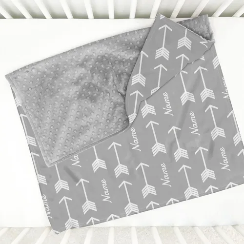 Vista 3 de Mantas personalizadas de flecha gris Minky con nombre, mantas personalizadas para niños y niños, manta de felpa suave para bebés recién nacidos