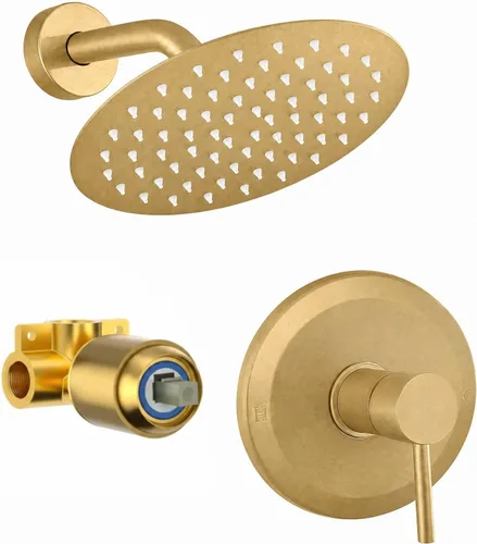 Vista 15 de Juego de llave de ducha HUCKLE con cabezal de ducha, llave de ducha negra de 15 cm con válvula, cabezal de ducha de lluvia de mango único negro mate