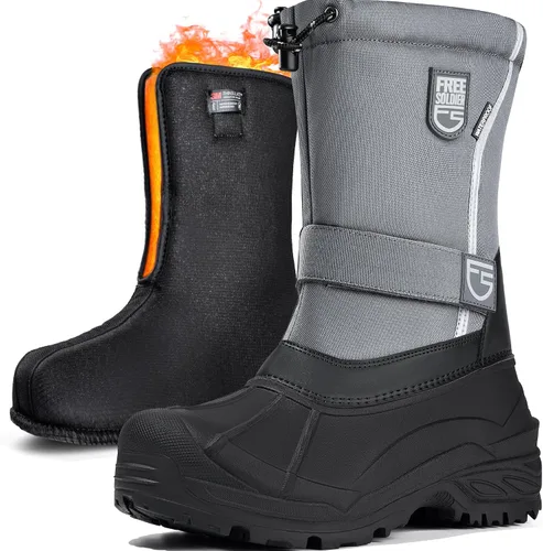 Vista 12 de FREE SOLDIER Botas de nieve impermeables para hombre con forro extraíble Negro