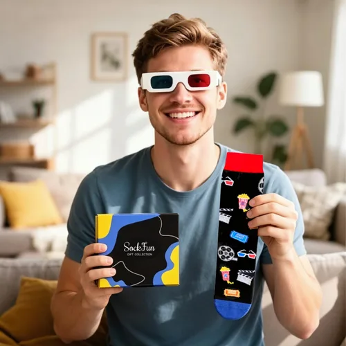 Vista 2 de Funny Socks for Men - Bowling Racing Poker Movie Lover Gifts for Teens No molestar película negro