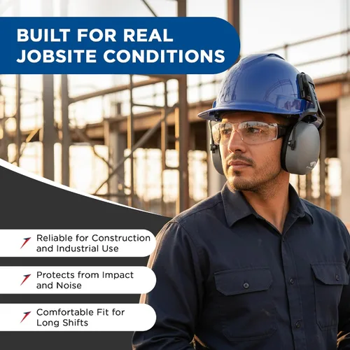 Vista 4 de Ridgeline - Casco de seguridad estilo gorra con orejeras incluidas, casco azul