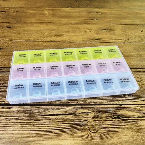 Vista 8 de INVODA Pastillero semanal de 7 días con recordatorio de medicamentos, organizador de píldoras, mañana, mediodía, noche, diario, 21 compartimentos