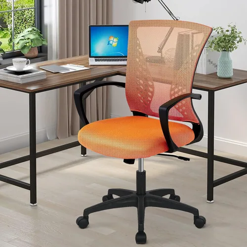 Vista 8 de Silla de oficina, silla de escritorio giratoria con respaldo medio con reposabrazos, soporte lumbar de malla, silla de computadora, altura