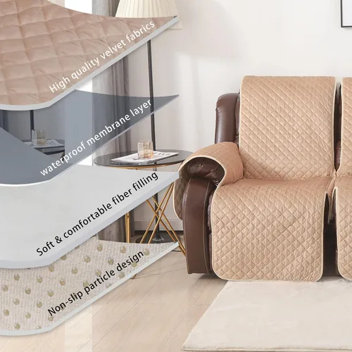Vista 5 de Fundas de terciopelo reclinables antideslizantes, impermeables, grandes para sillas reclinables, para sillas de cuero, funda de sofá reclinable