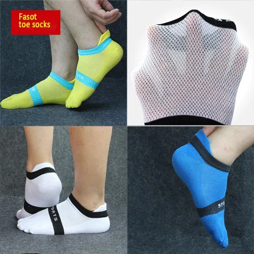 Vista 3 de Calcetines de algodón de corte bajo para hombre, 5 dedos, malla invisible, 346, paquete de 9