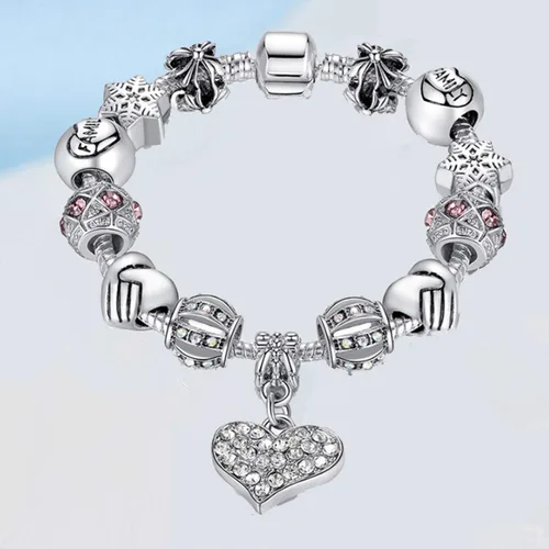Vista 2 de Muerdou - Pulsera con dijes de mariposa y flor y cuentas de cristal de Murano para niñas y mujeres