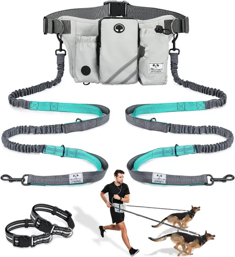 Vista 9 de SHINE HAI Correa retráctil para perro sin manos con dobles elásticos para 2 perros, riñonera con cinturón ajustable para la cintura, correa