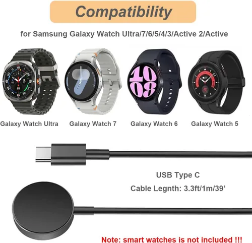Vista 2 de Cargador para Samsung Galaxy Watch 7/6/5/Ultra (USB-C) (3.3ft/1m)