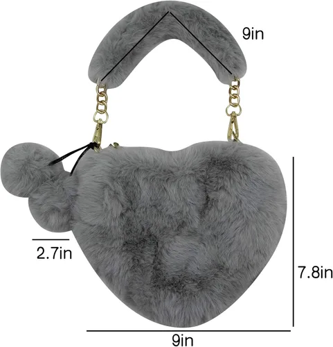 Vista 7 de Bolso de mano con forma de corazón de piel sintética para mujer y niña, con correa de cadena de metal