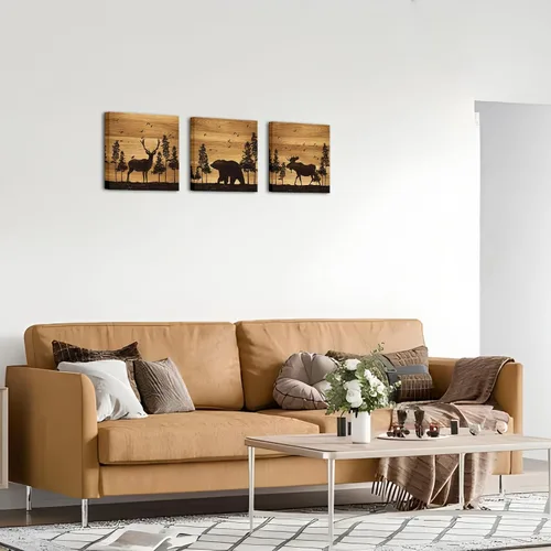 Vista 3 de Apicoture Imágenes de pared de oso alce y alce, paisaje forestal, tema de caza, pintura de animales del bosque, lienzo enmarcado, obra de arte