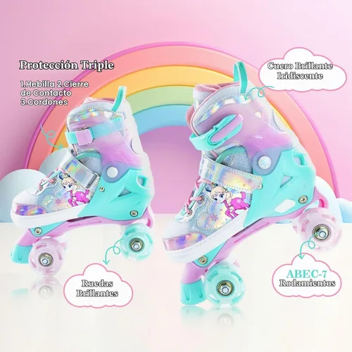 Vista 5 de Patines ajustables para niñas, todas las ruedas, zapatos de patinaje luminosos con luz para niños