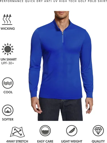 Vista 4 de COOrun Mens Polo Shirt Long Sleeve Outdoor Performance Tactical Long Sleeve Moisture-Wicking