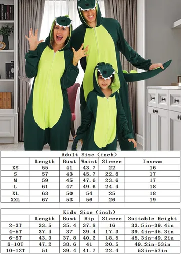 Vista 7 de Dinosaur Halloween Pajamas Family Animal Onesie Costume Cute Pjs for Adults Women Couples Kids Mens Girls and Boys