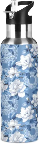 Vista 27 de ALAZA Botella de agua con diseño de bandera estadounidense con diseño de camuflaje grunge con tapa de pajilla, botella térmica de acero inoxidable